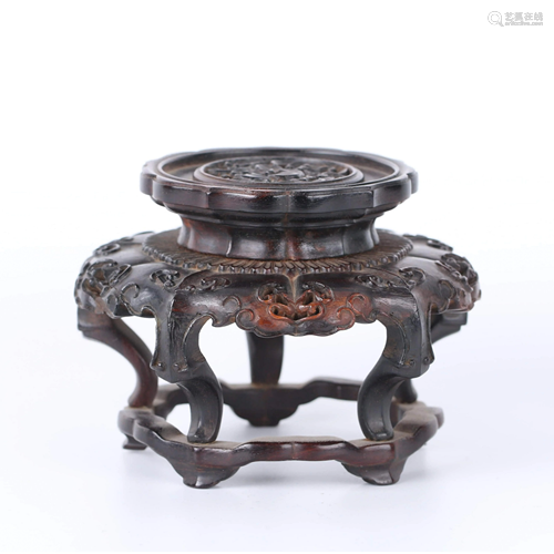 A Red Sandalwood Carved Five-Footed Bowl Pedestal