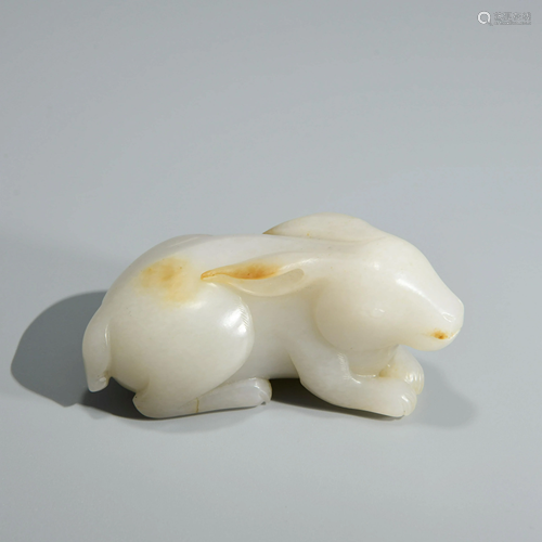 A White Jade Carved Rabbit Ornament