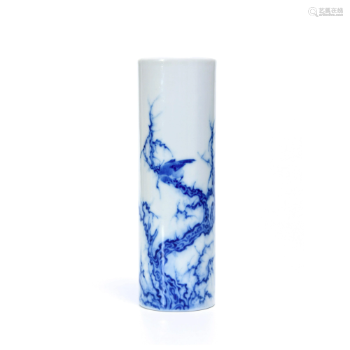 A Blue and White ‘Eagle & Pine Tree’ Porcelain Flower Vase