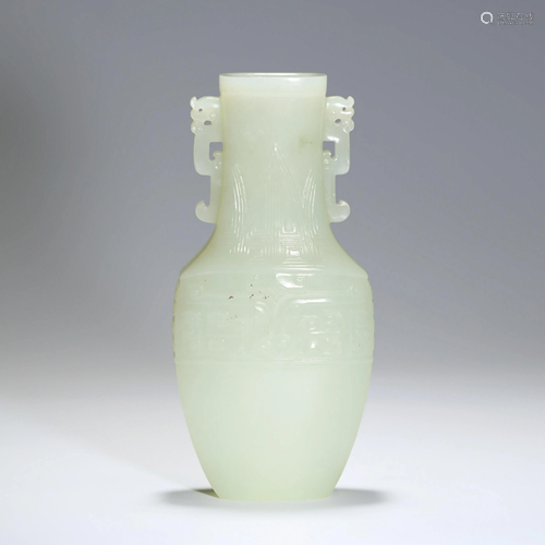 A Chi Dragon Eared White Jade Flower Vase