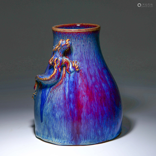 A Flambed Glazed Chi Dragon  Porcelain Zun