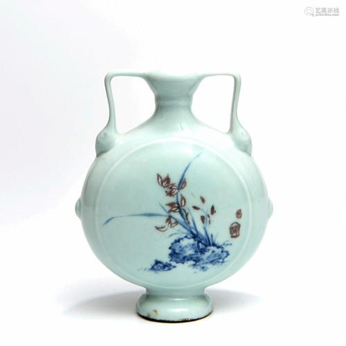 A Moon White Glaze Floral Porcelain Vase