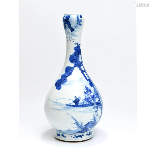 A Blue and White Figure Garlic-Head Porcelain Bottle<br />