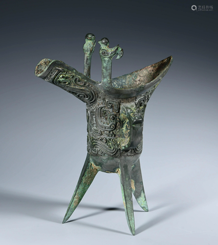 A Bronze Three-Legged Jue Cup