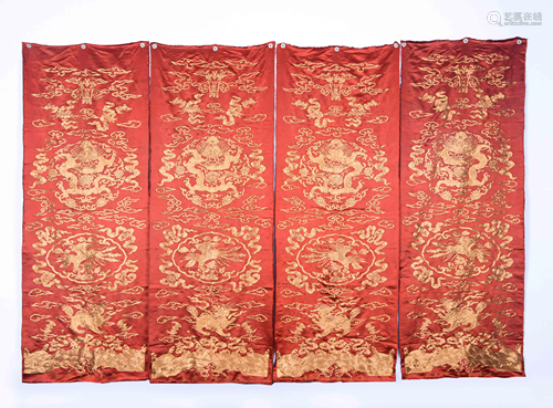 Four Pair of Dragon & Phoenix  Embroidery Valance