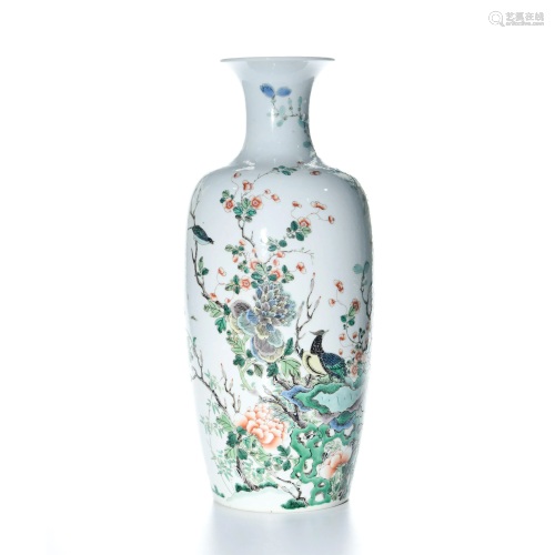 A Famille Vert ‘Flower & Bird’ Porcelain Vase