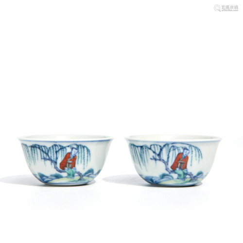 A Pair of Doucai Porcelain Cups