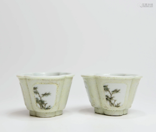 A Pair of Quatrefoil Floral Porcelain Cups