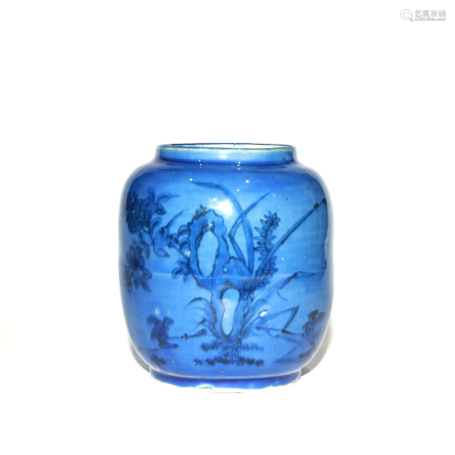 A Blue Glaze Floral Porcelain Jar