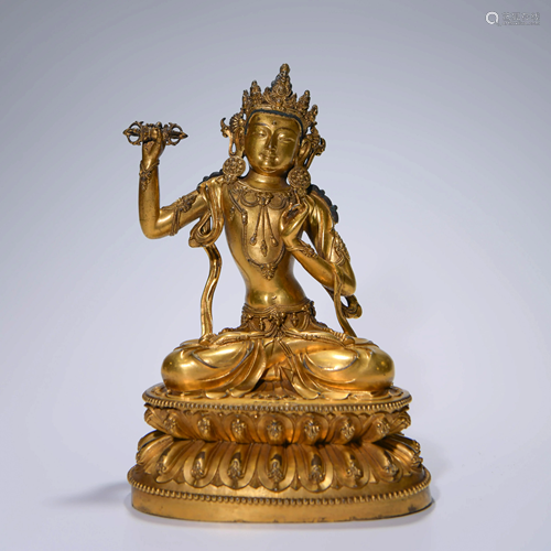 A Gild Copper Guanyin Statue