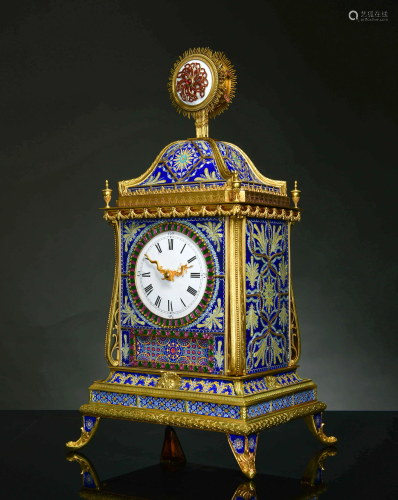 A Gem Inlaid Gild Copper Enamel Floral Clock