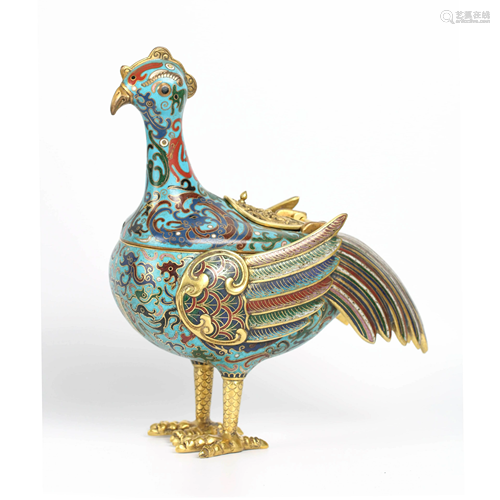 A Gild Copper Cloisonne Enamel Phoenix-Shaped Incense Burner