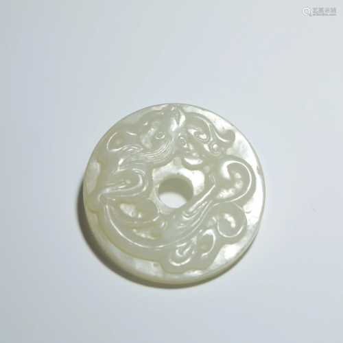 A Dragon Relief White Jade Pendant