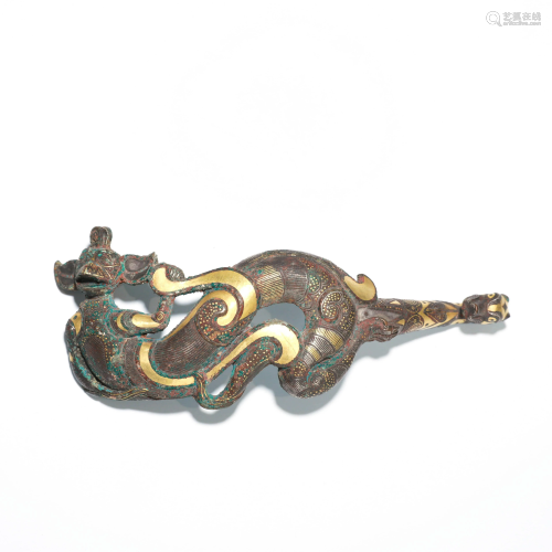 A Gold and Silver Inlaying Beast-Shape  Belt Hook