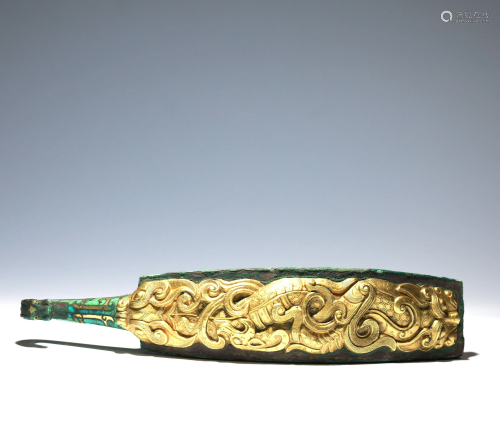 A Turquoise Inlaid Gild Copper Belt Hook