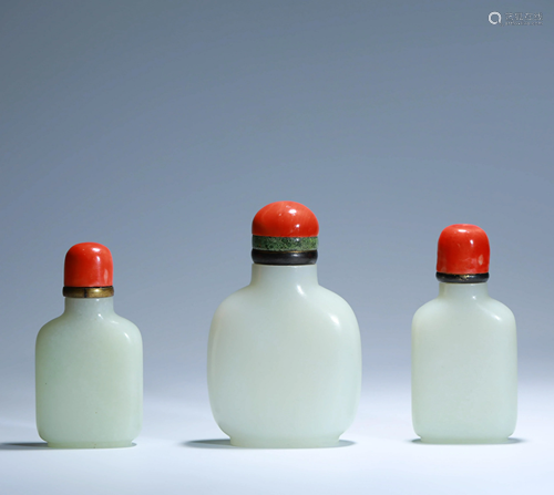 A Set of Hetian Jade Carved Snuff Bottles