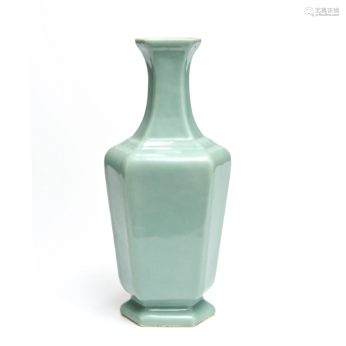 A Pea Green Glazed Porcelain Square Vase