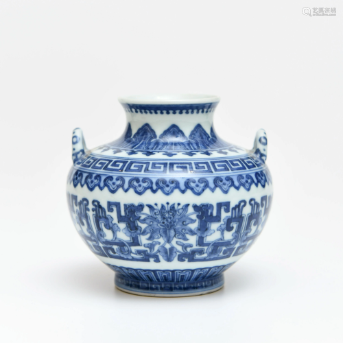 A Blue and White Floral Porcelain Zun