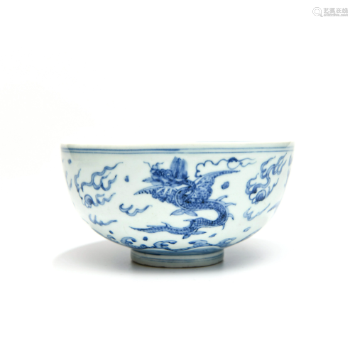 A Blue and White ‘Dragon’ Porcelain Bowl