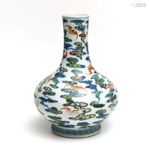 A Doucai ‘Cloud & Bats’ Porcelain Bottle Vase