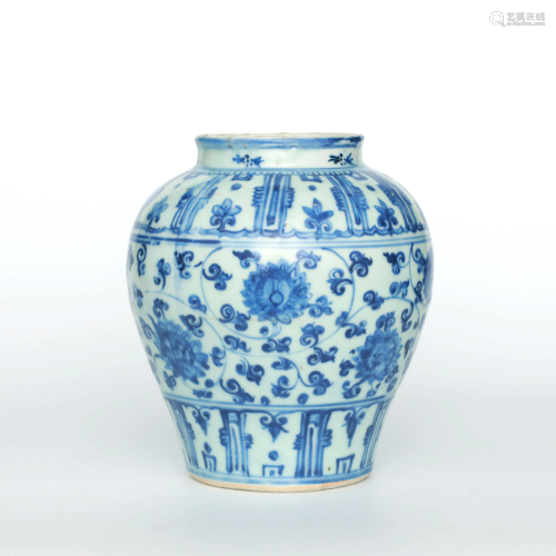 A Blue and White ‘Twine Lotus’ Porcelain Jar