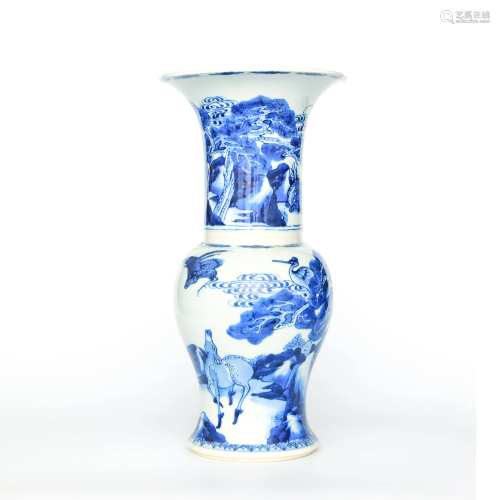 A Blue and White ‘Figure’ Porcelain Zun