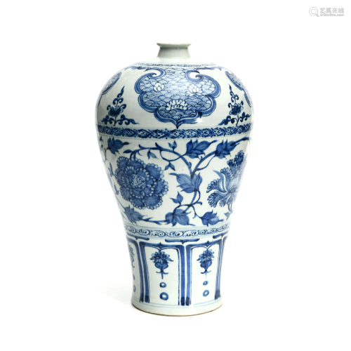 A Blue and White Floral Porcelain Meiping Vase