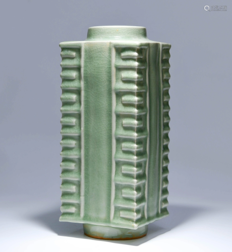 A Celadon Glazed Porcelain Cong Vase