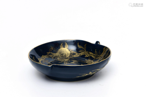 An Alter Blue Glaze Gild Porcelain Dish