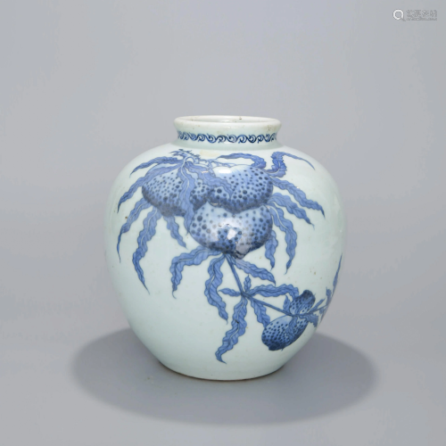 A Blue and White ‘Peach’ Porcelain Jar