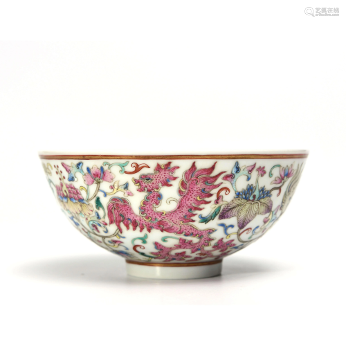 A Famille Rose ‘Dragon & Phoenix Floral’ Porcelain Bowl