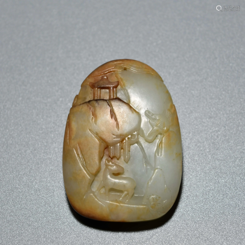 A Figures Carved White Jade Pendant