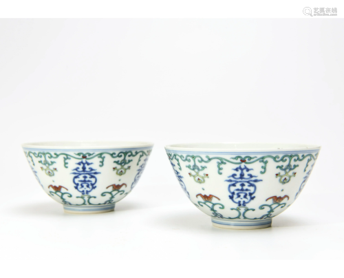 A Pair of Doucai ‘Fushou’ Porcelain Bowls