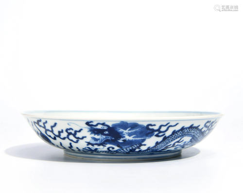A Blue and White ‘Dragon’ Porcelain Dish