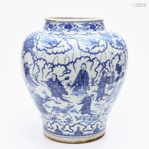 A Blue and White ‘Figure’ Porcelain Jar