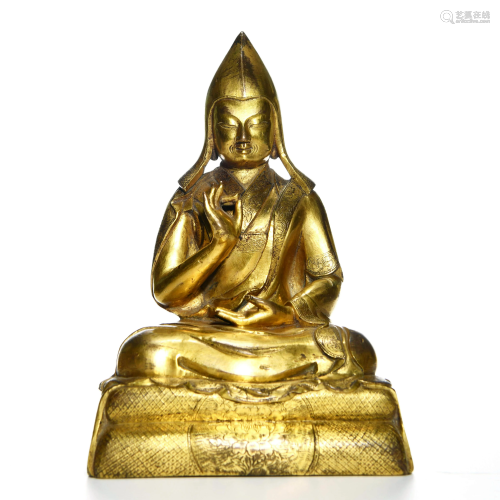 A Gild Copper Statue of Guru Buddha