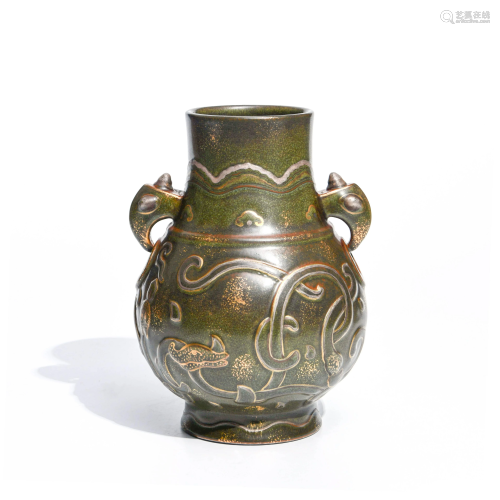 A Tea-Dust Glazed Gild ‘Dragon’ Porcelain Zun