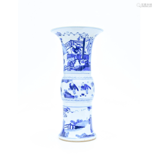 A Blue and White ‘Figure’ Porcelain Flower Vase