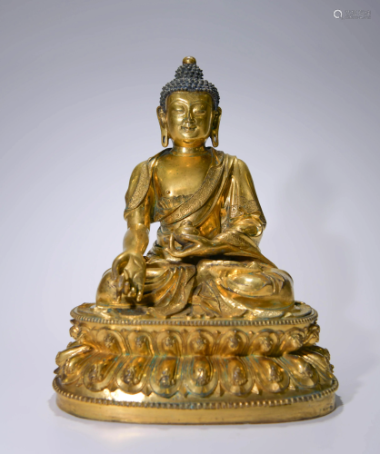 A Gild Copper Statue of Medicine Buddha