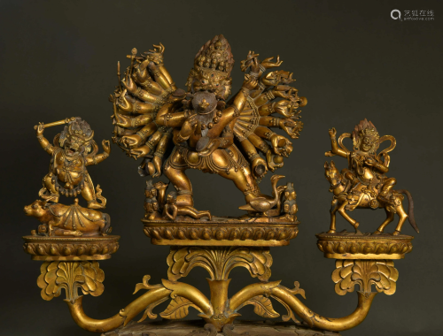A Set of Gild Copper Dhammapala Statue