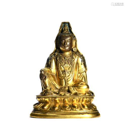 A Gild Copper Guanyin Statue