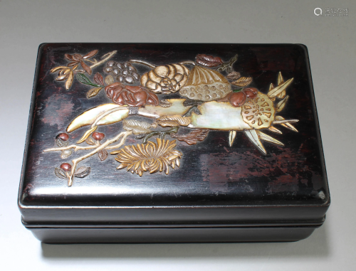 Antique Chinese Hardwood Box with Pearl Inlay