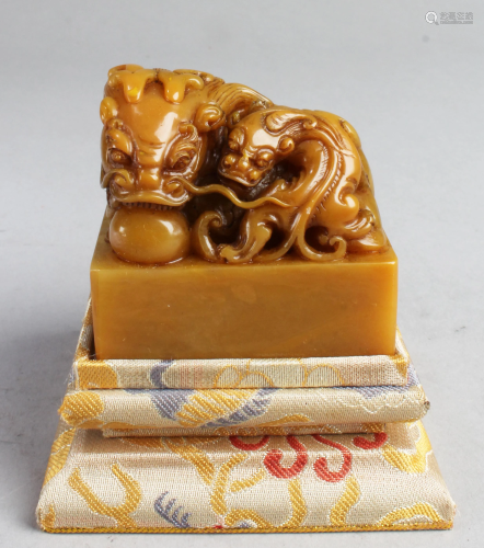 Chinese Soapstone Square Seal with Base