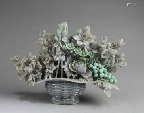 A Carved Jadeite Jade Flower Basket