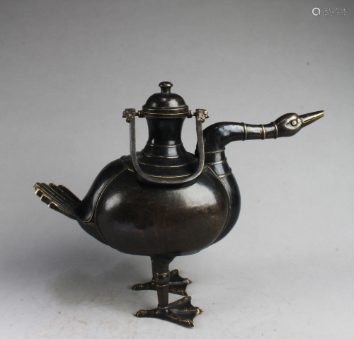 Chinese Bronze Duck Shaped Teapot