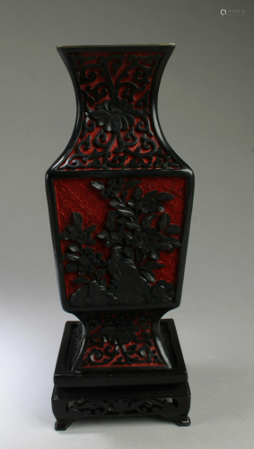 A Lacquer Vase With Wooden Stand