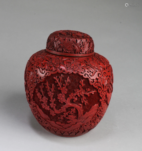 Chinese Cinnabar Lacquer Jar with Lid