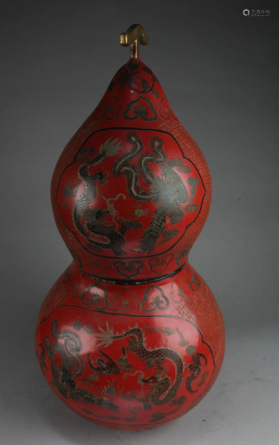 Large Chinese Cinnabar Lacquered Double Gourd