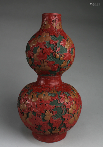 Chinese Cinnabar Lacquer Double Gourd Vase