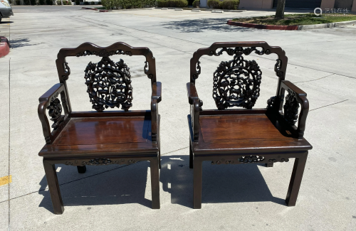 A Pair of chinese Hardwood Chairs